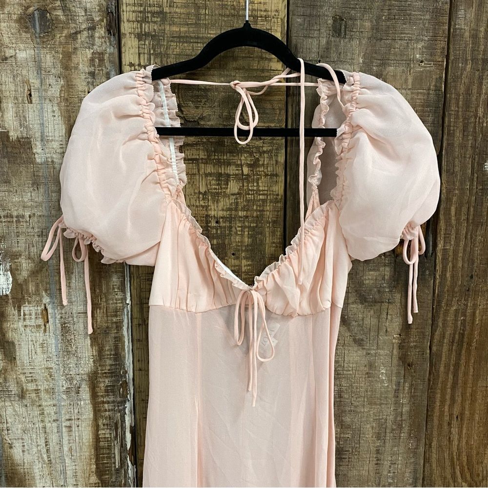 LOBA sheer Pink Midi Dress April Pastel Pink puff sleeves lingerie Revolve S - Picture 13 of 15